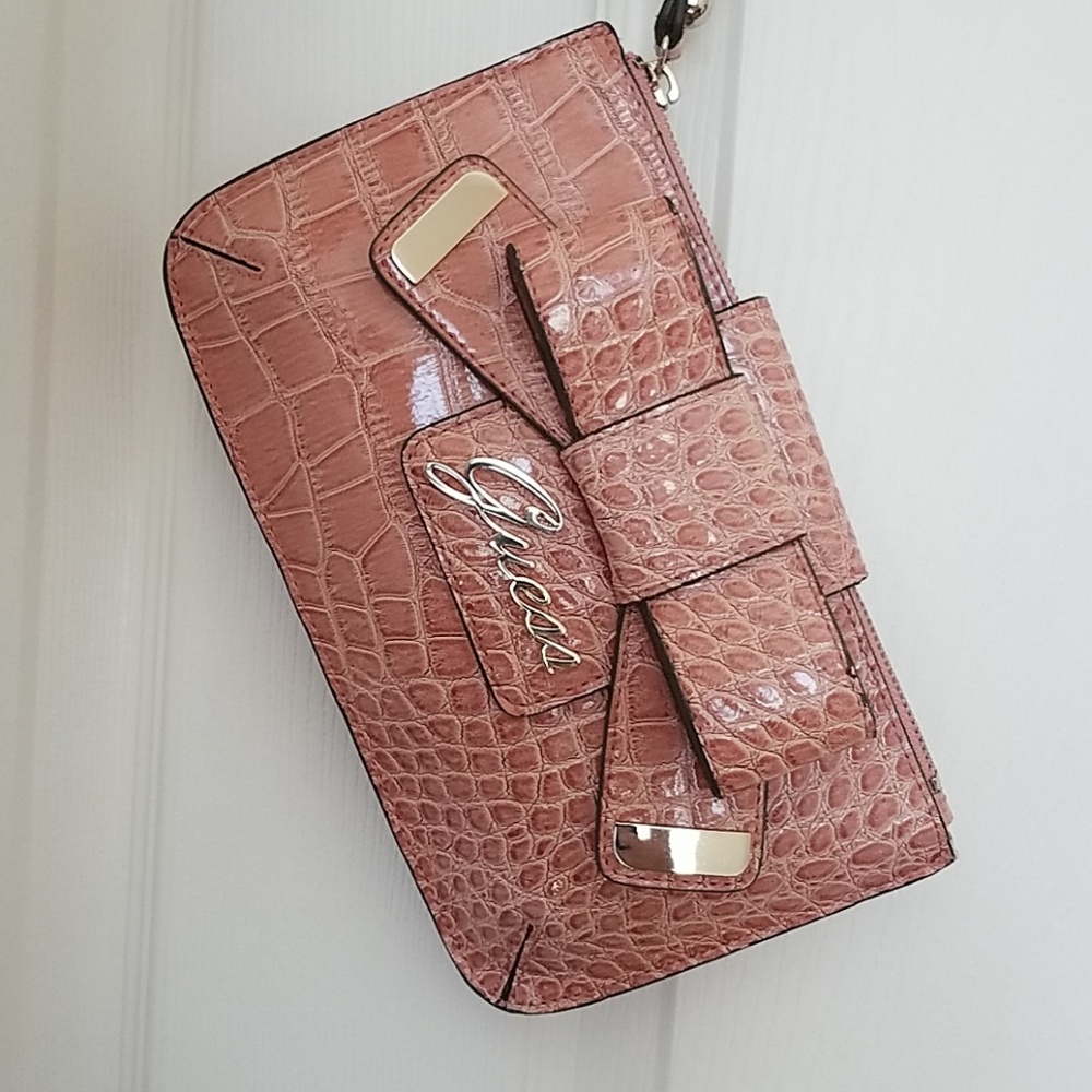 GUESS vegan leather pastel pink clutch